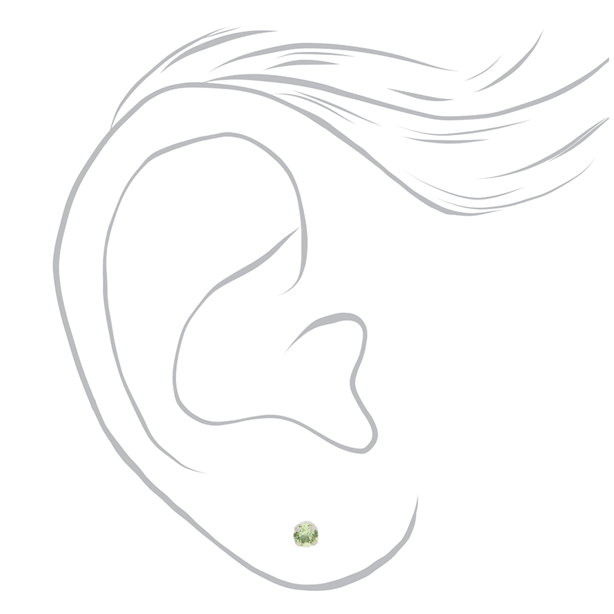 14kt White Gold 3mm August Crystal Peridot Studs Ear Piercing Kit with Ear Care Solution,
