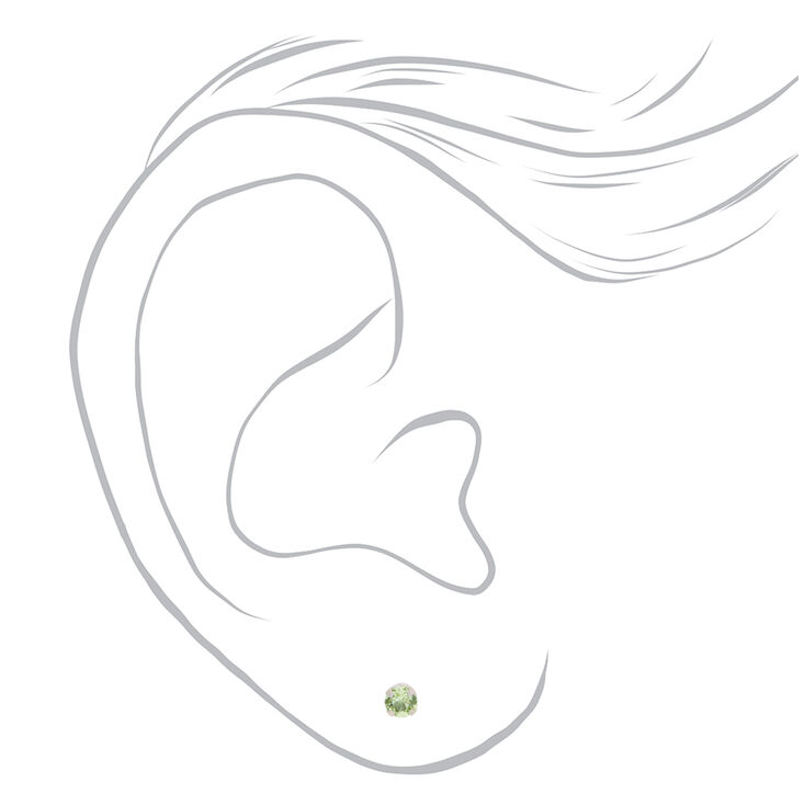 14kt White Gold 3mm August Crystal Peridot Studs Ear Piercing Kit with Ear Care Solution,