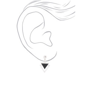 Silver-tone 1&quot; Double Triangle Clip-On Drop Earrings,
