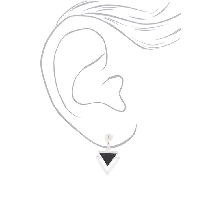 Silver-tone 1&quot; Double Triangle Clip-On Drop Earrings,
