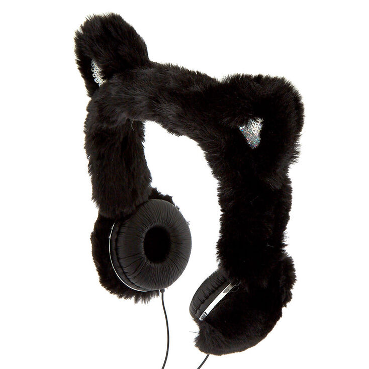 Black Cat Faux Fur Headphones,