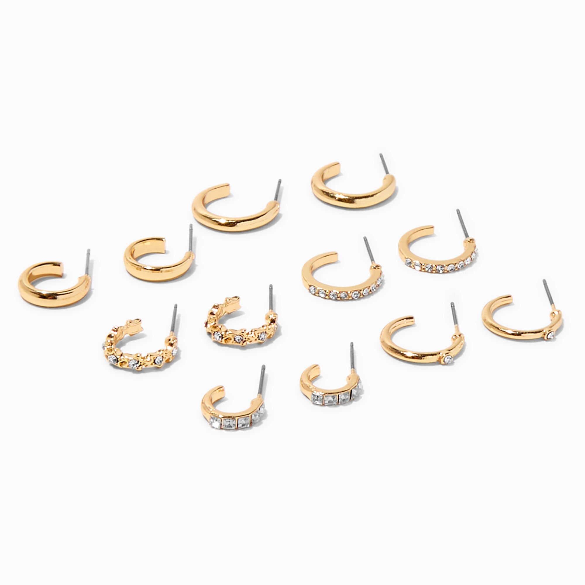 View Claires Tone Crystal Hoops 6 Pack Gold information