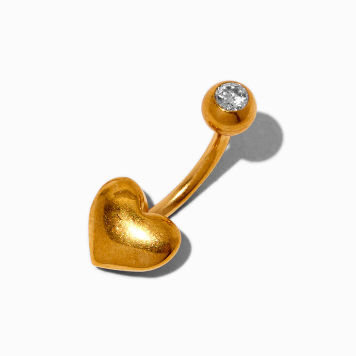 Gold-tone Titanium Puffy Heart 14G Belly Bar,