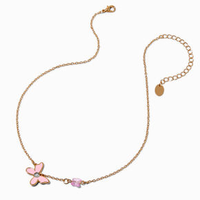 Collier &agrave; pendentif papillon rose,