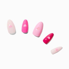Pink Heart Long Almond Vegan Faux Nails - 24 Pack,