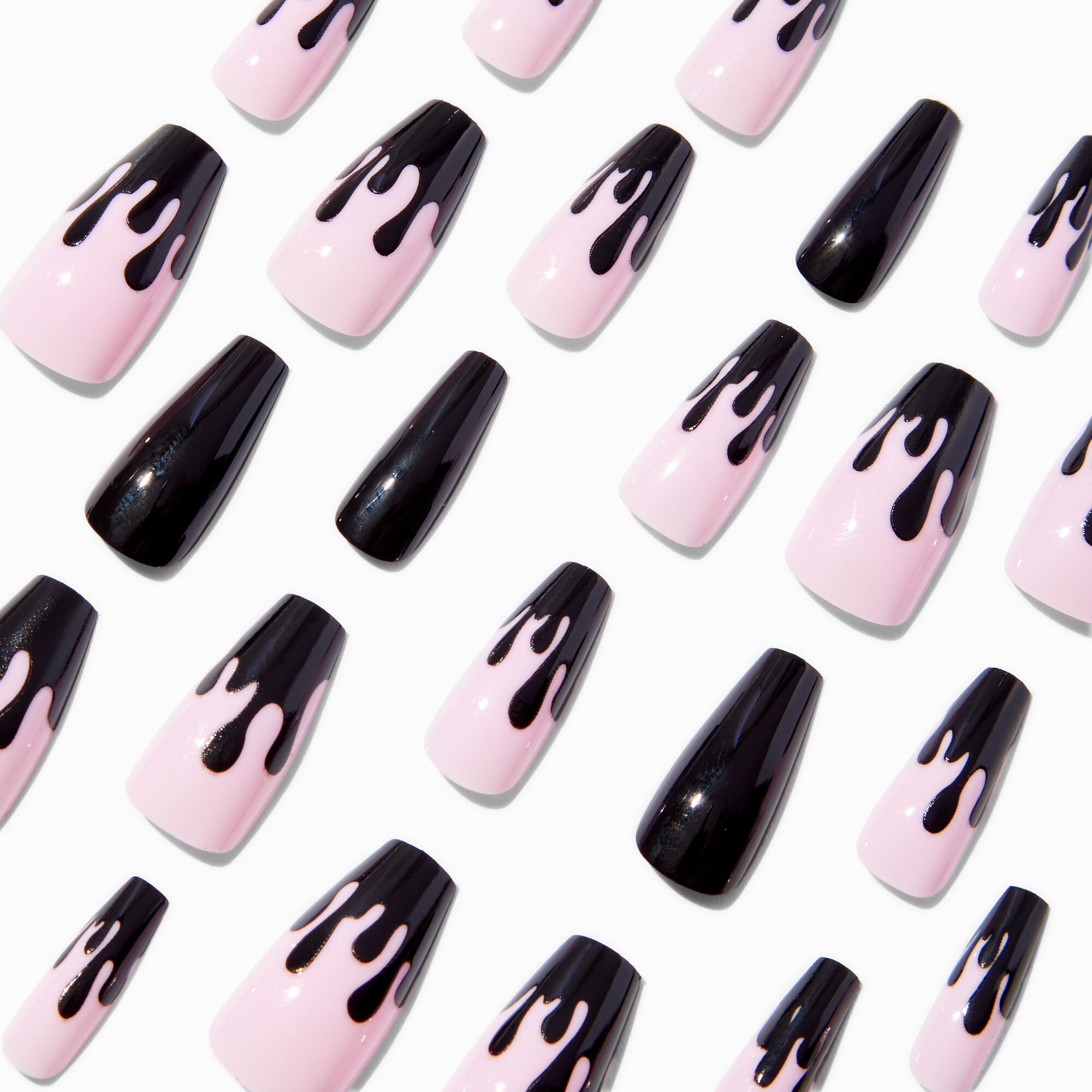 View Claires Drip Squareletto Vegan Faux Nail Set 24 Pack Black information