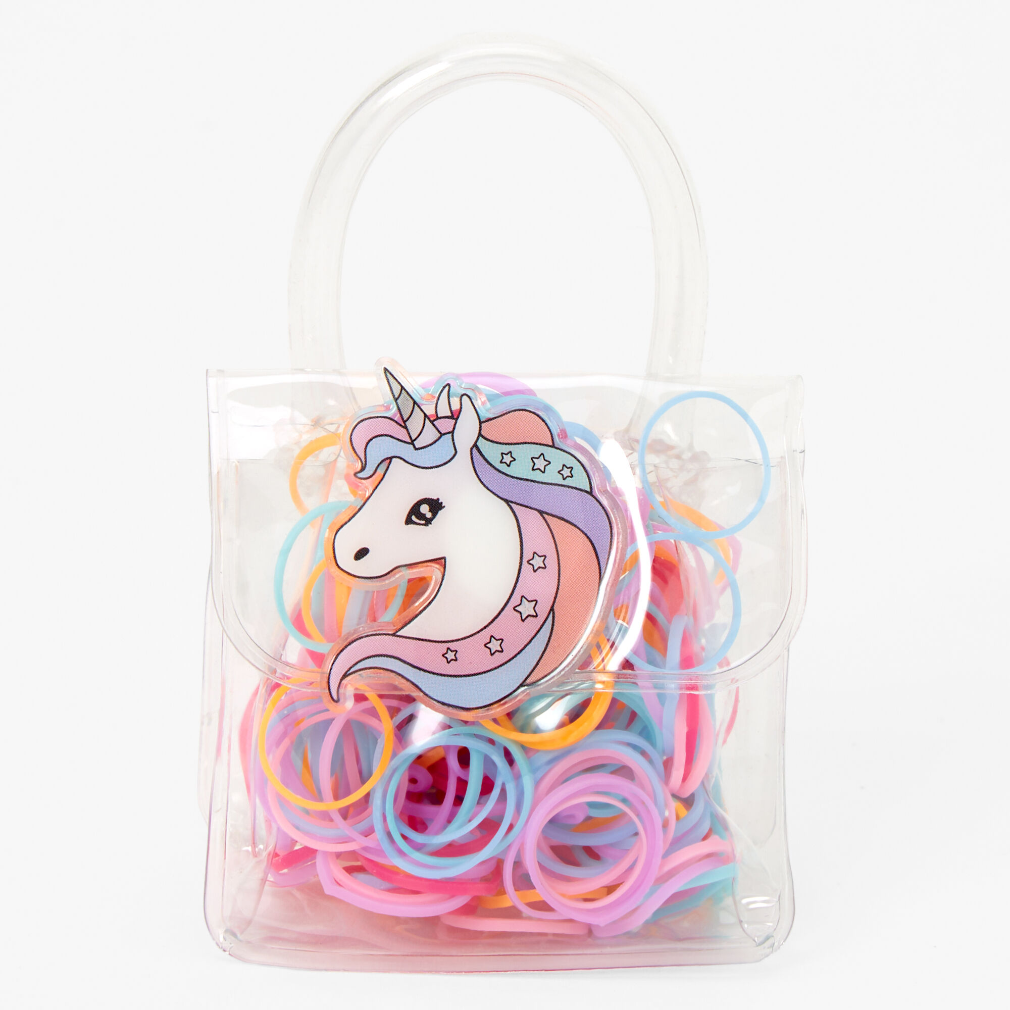 View Claires Club Mini Unicorn Purse Hair Ties Rainbow information