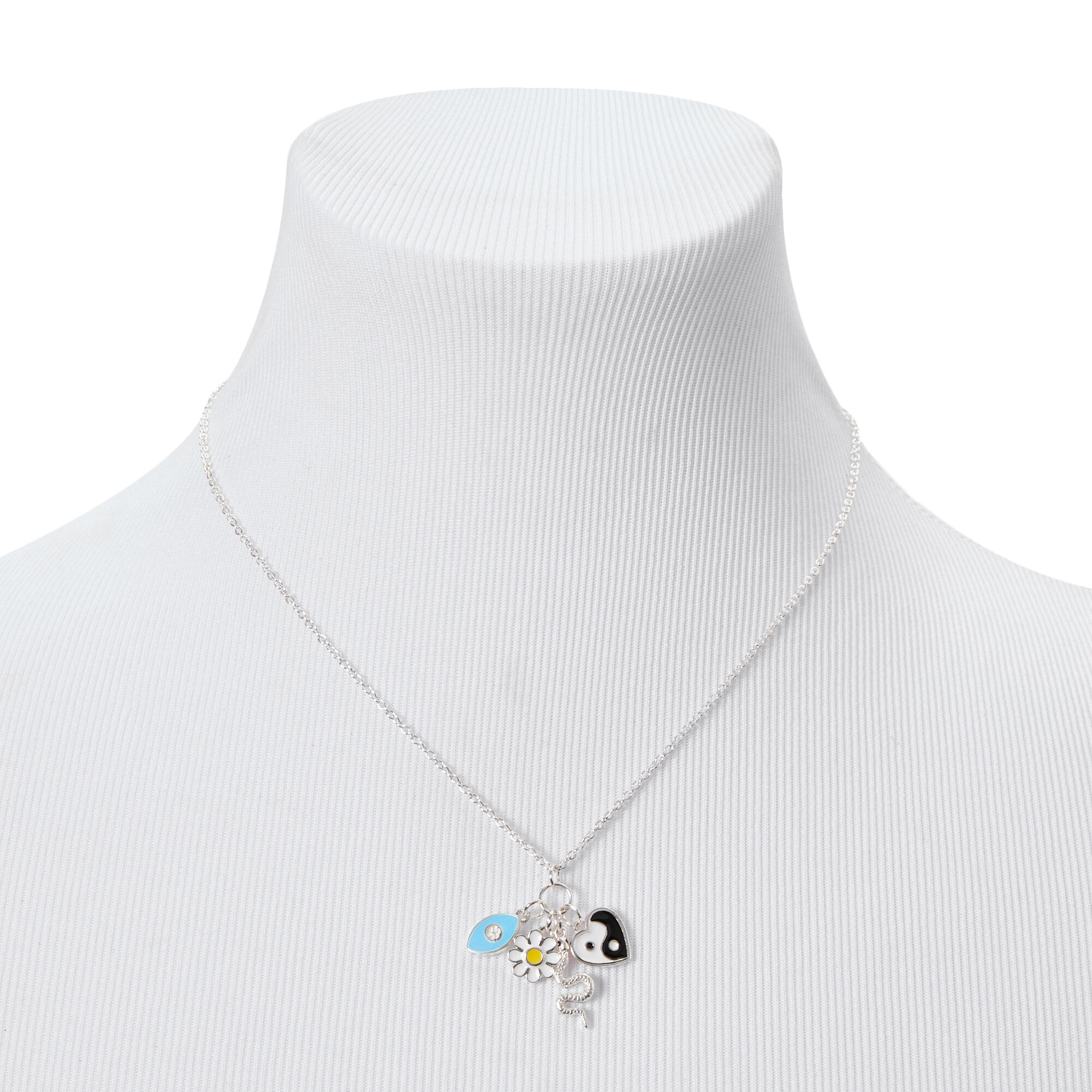 Silver Yin Yang Lucky Charms 16" Pendant Necklace,