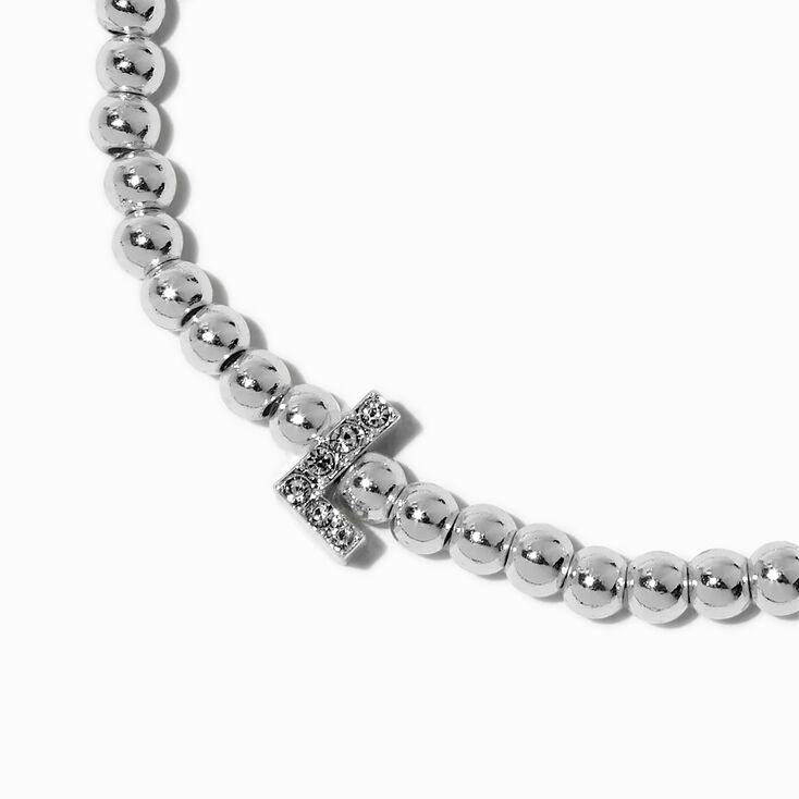 Bracelet &eacute;lastique &agrave; initiale strass en pav&eacute; couleur argent&eacute;e - L,