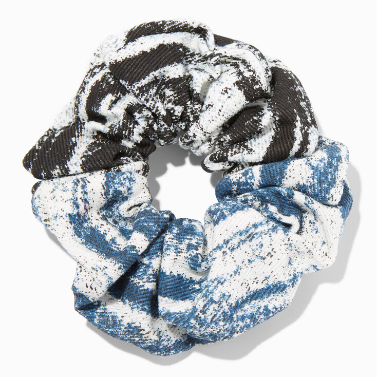 Medium Black &amp; Blue Stripe Chambray Hair Scrunchie,