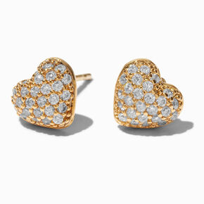 C LUXE by Claire&#39;s 18kt Gold Plated Cubic Zirconia Puffy Heart Stud Earrings,