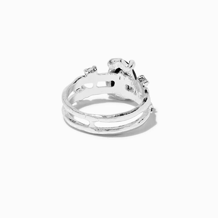 Black Crystal Pear Silver-tone Ring,