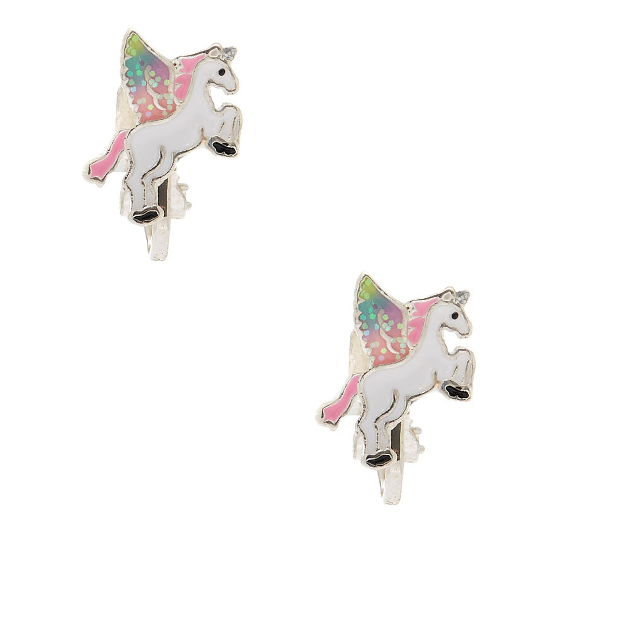 View Claires Flying Unicorn Clip On Earrings Silver information