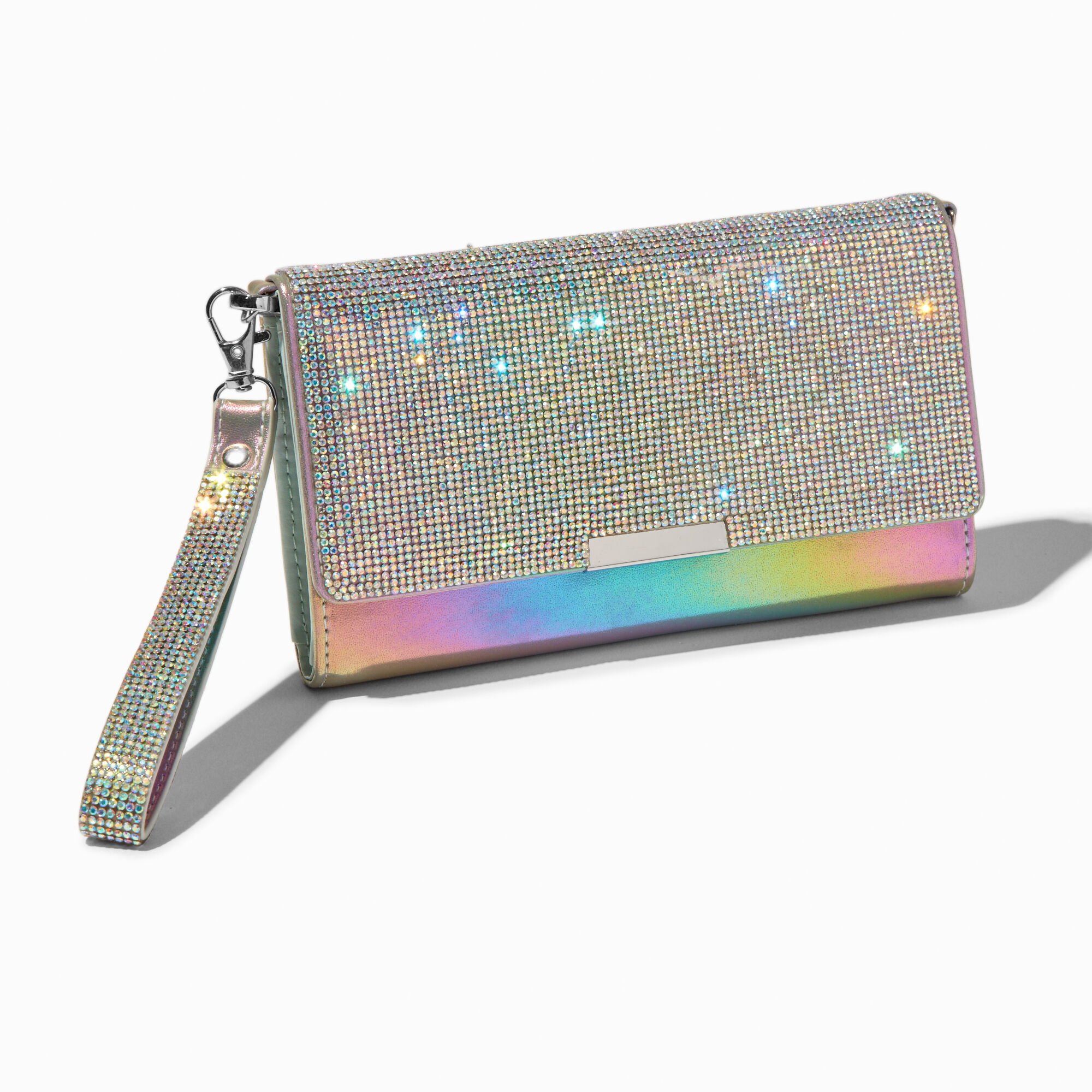 Holographic Crystal Crossbody Wristlet Wallet,