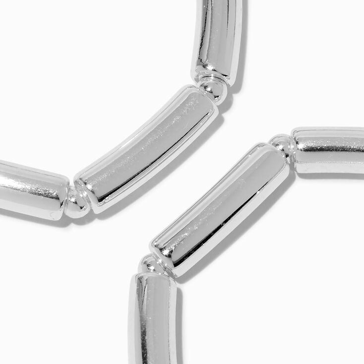 Silver-tone Macaroni Tube Stretch Bracelets - 2 Pack,
