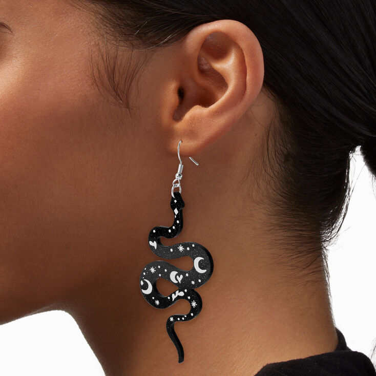 Black Celestial Snake 3&quot; Drop Earrings ,