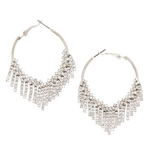 hoop earrings silver claires hoops fringe rhinestone 40mm glass