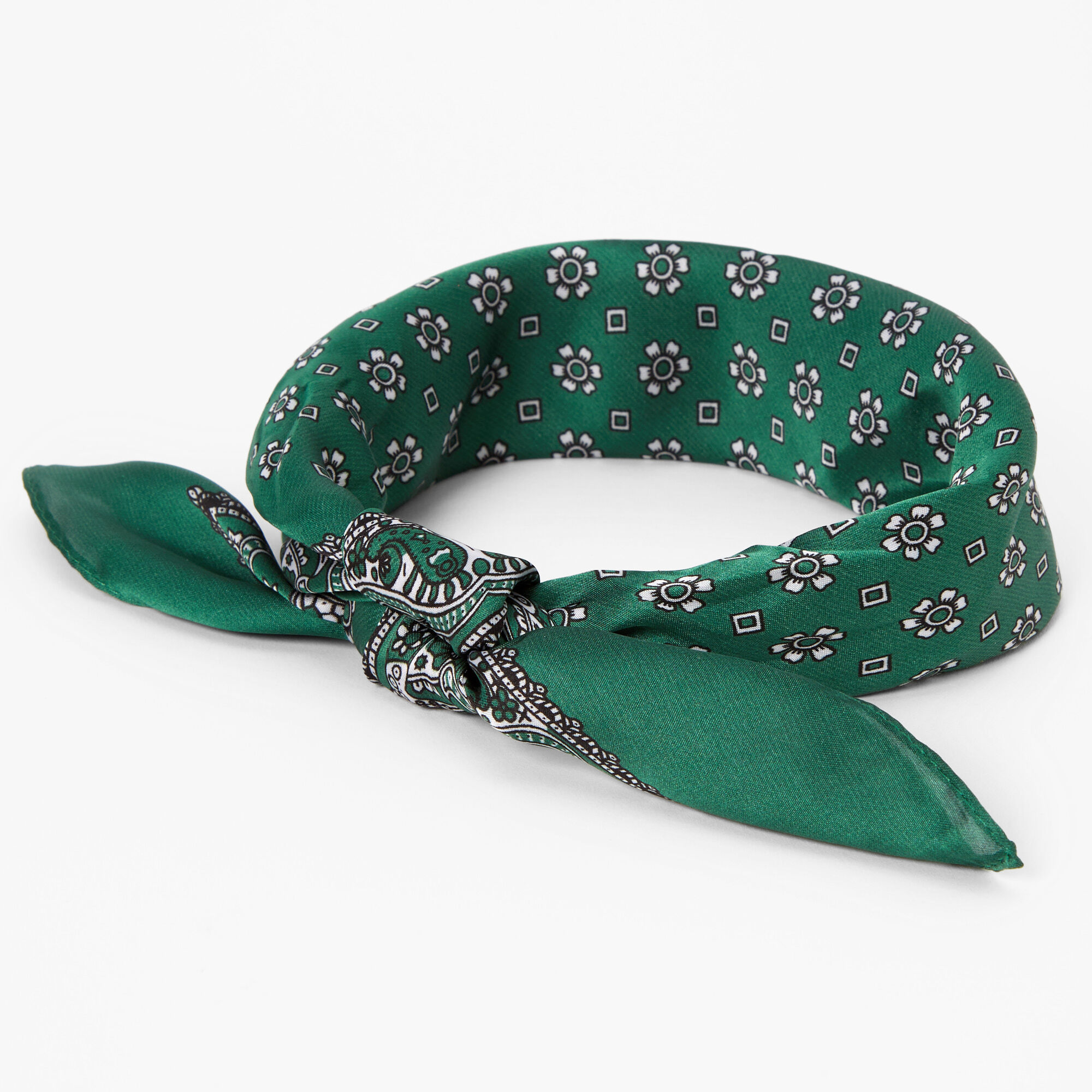 View Claires Floral Paisley Silky Bandana Headwrap Hunter Green information