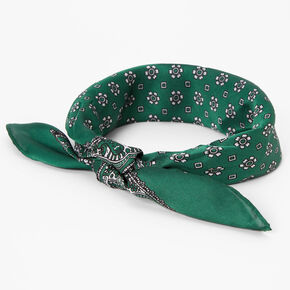 Bandeau bandana soyeux imprim&eacute; floral et cachemire - Vert chasseur,