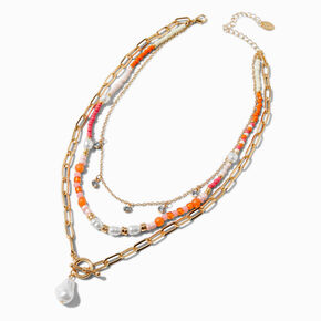 Pearl Toggle Coral Beaded Multi-Strand Necklace,