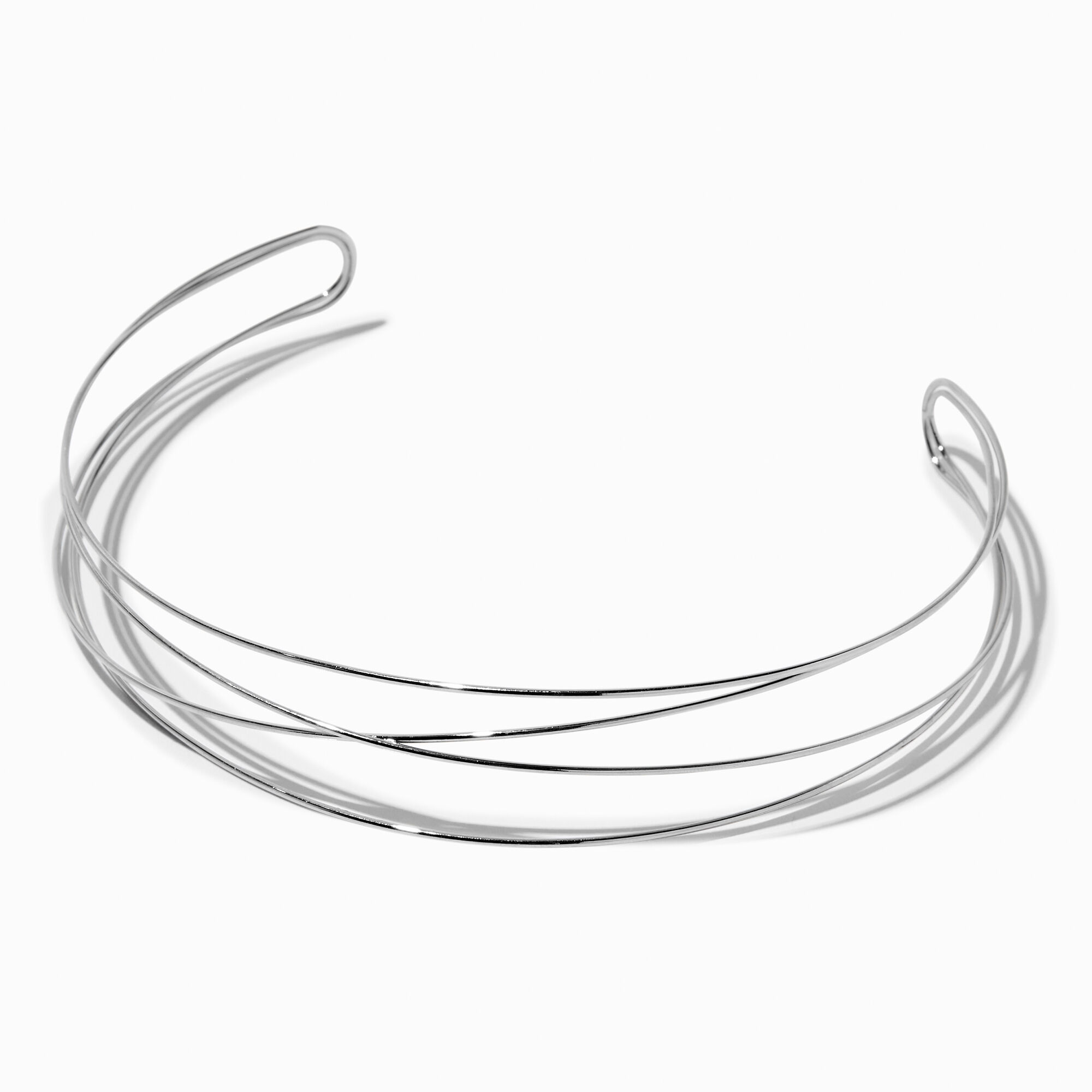 View Claires Tone CrissCross Wire Cuff Choker Necklace Silver information