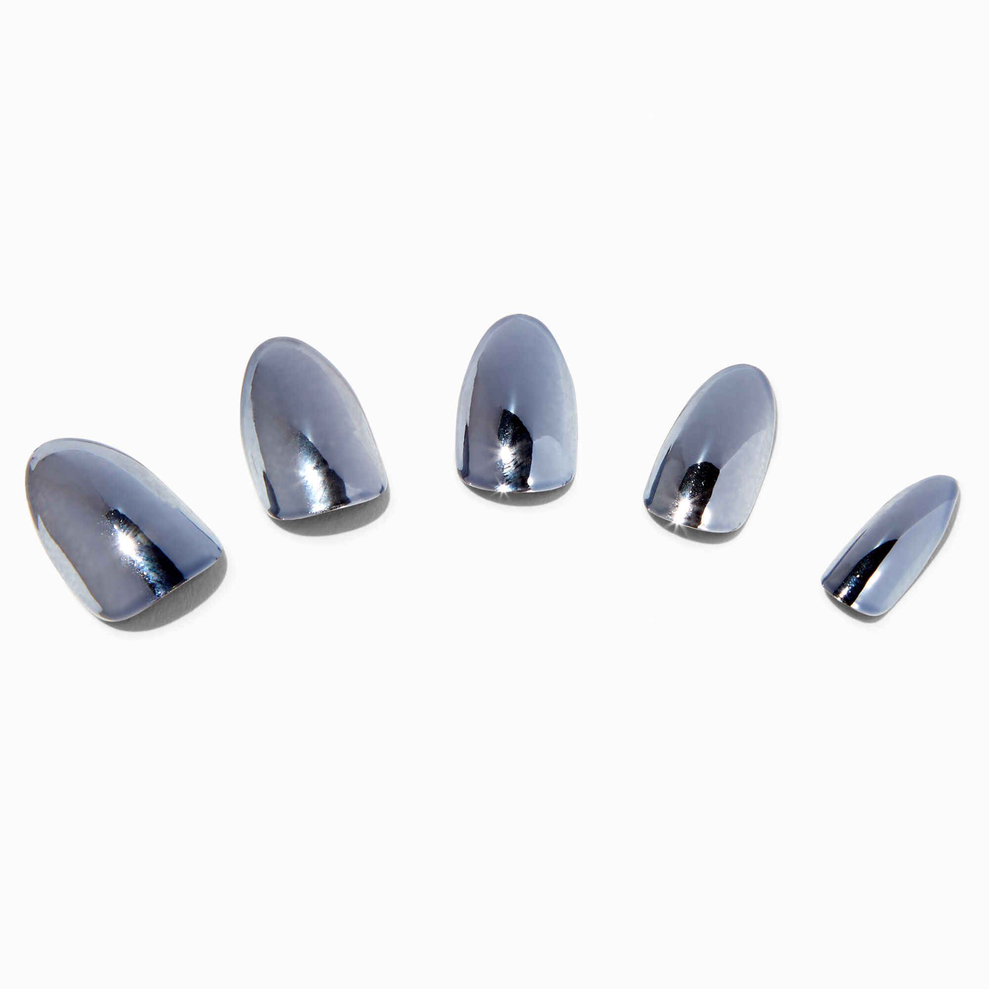 Black Chrome Stiletto Vegan Faux Nail Set - 24 Pack,