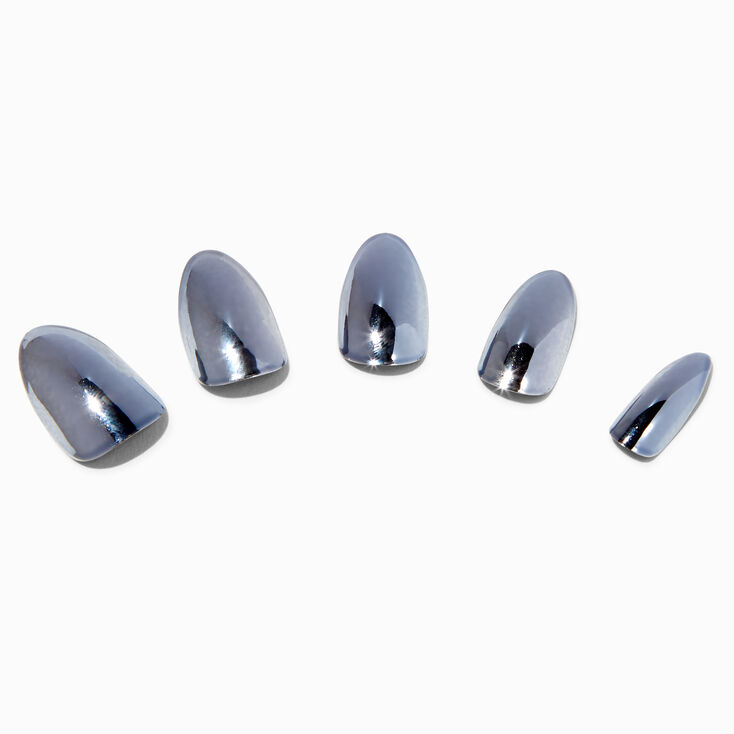 Black Chrome Stiletto Vegan Faux Nail Set - 24 Pack,