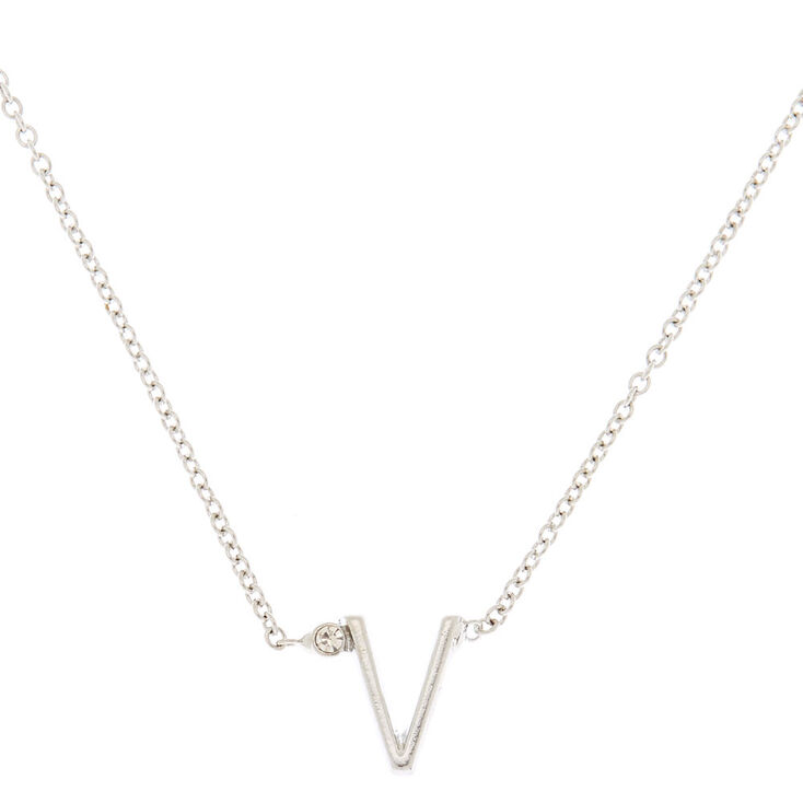 Silver Stone Initial Pendant Necklace - V,