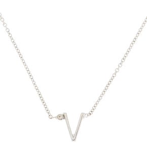 Silver Stone Initial Pendant Necklace - V,