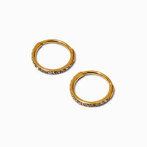 C LUXE by Claire&#39;s Gold Titanium 8mm Crystal Huggie Hoop Earrings,