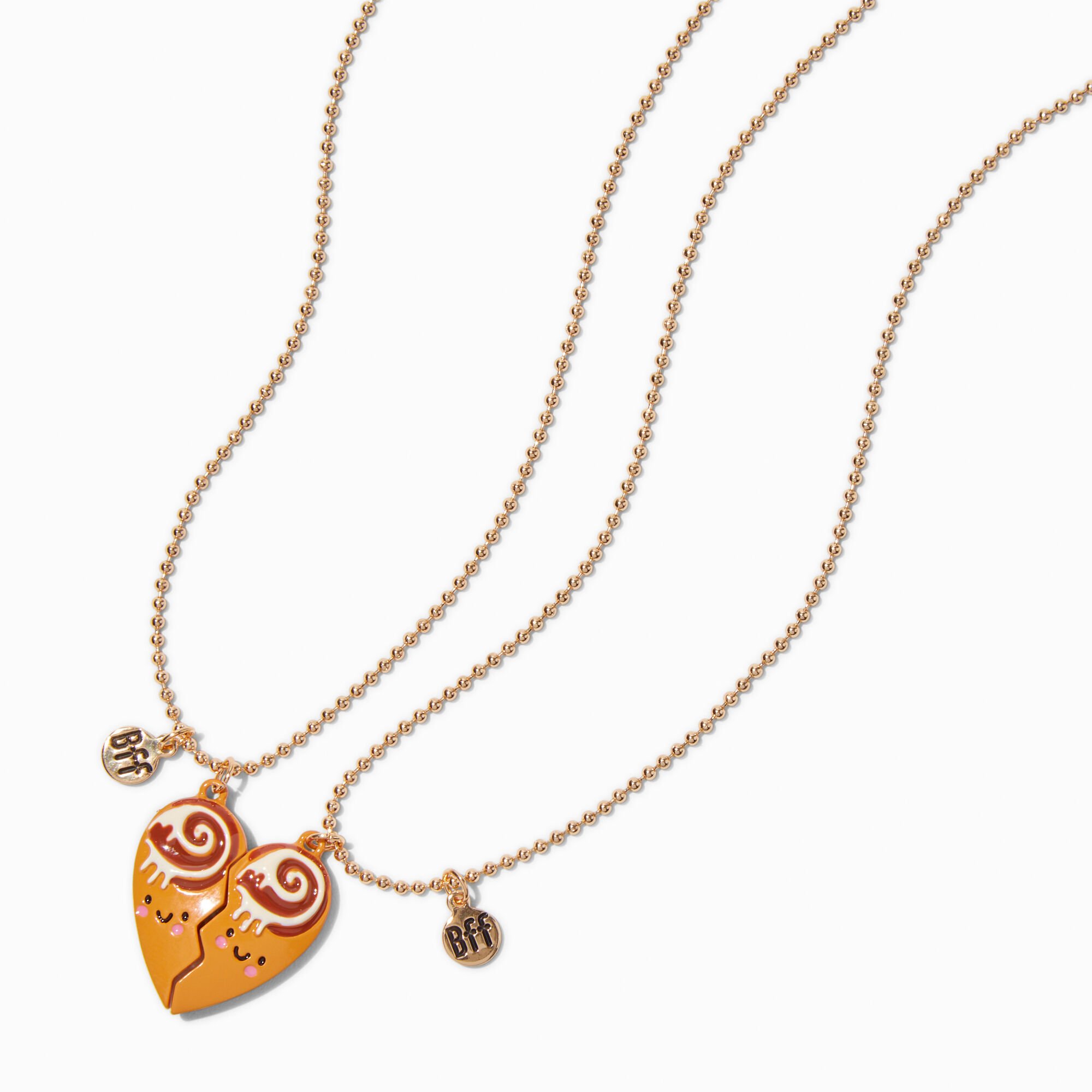 Best Friends Cinnamon Roll Heart Pendant Necklaces - 2 Pack,