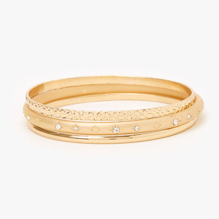 Gold Celestial Rhinestone Bangle Bracelets - 3 Pack,