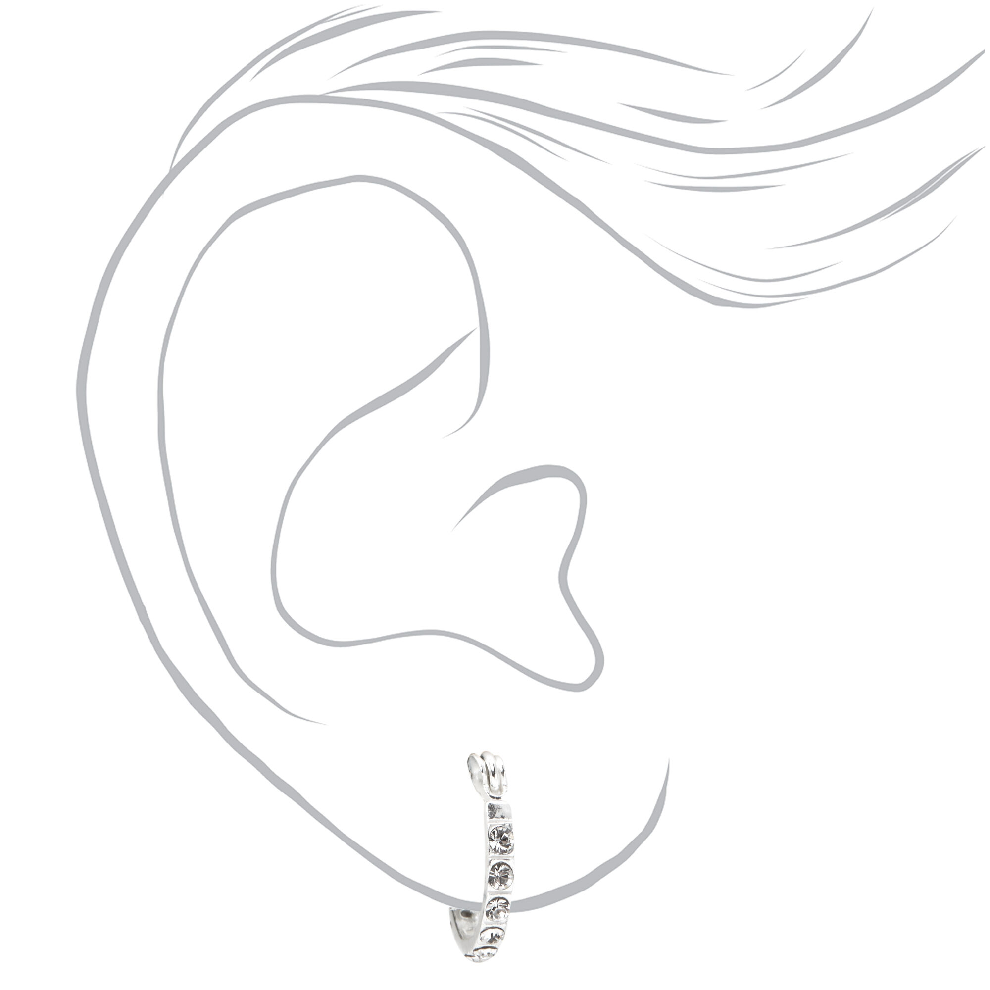 C LUXE by Claire's Sterling Silver 12MM Crystal Embellished Hoop Earrings
