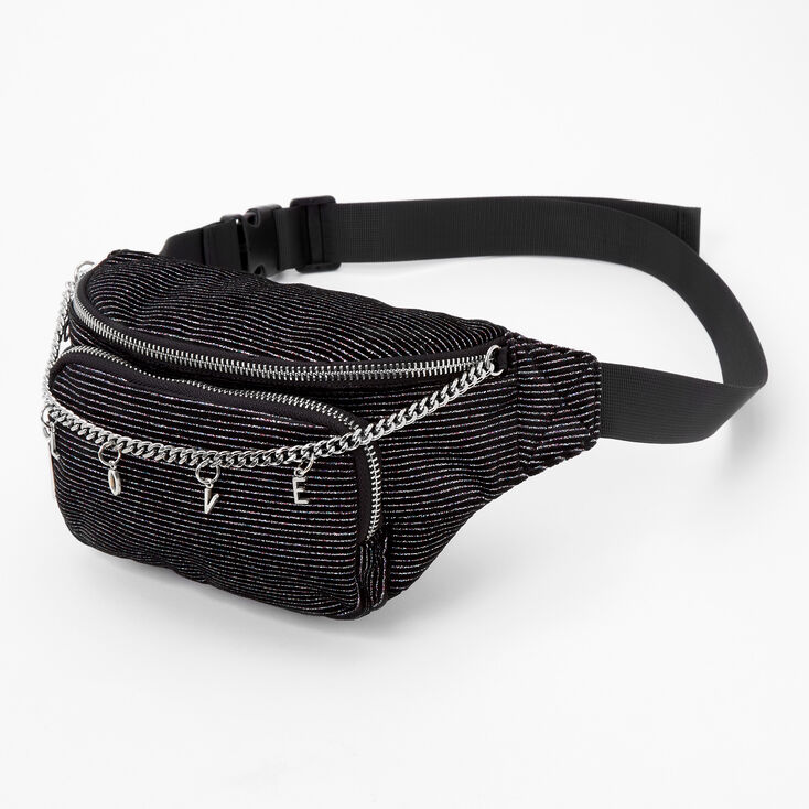 Pinstripe Love Chain Bum Bag - Black,