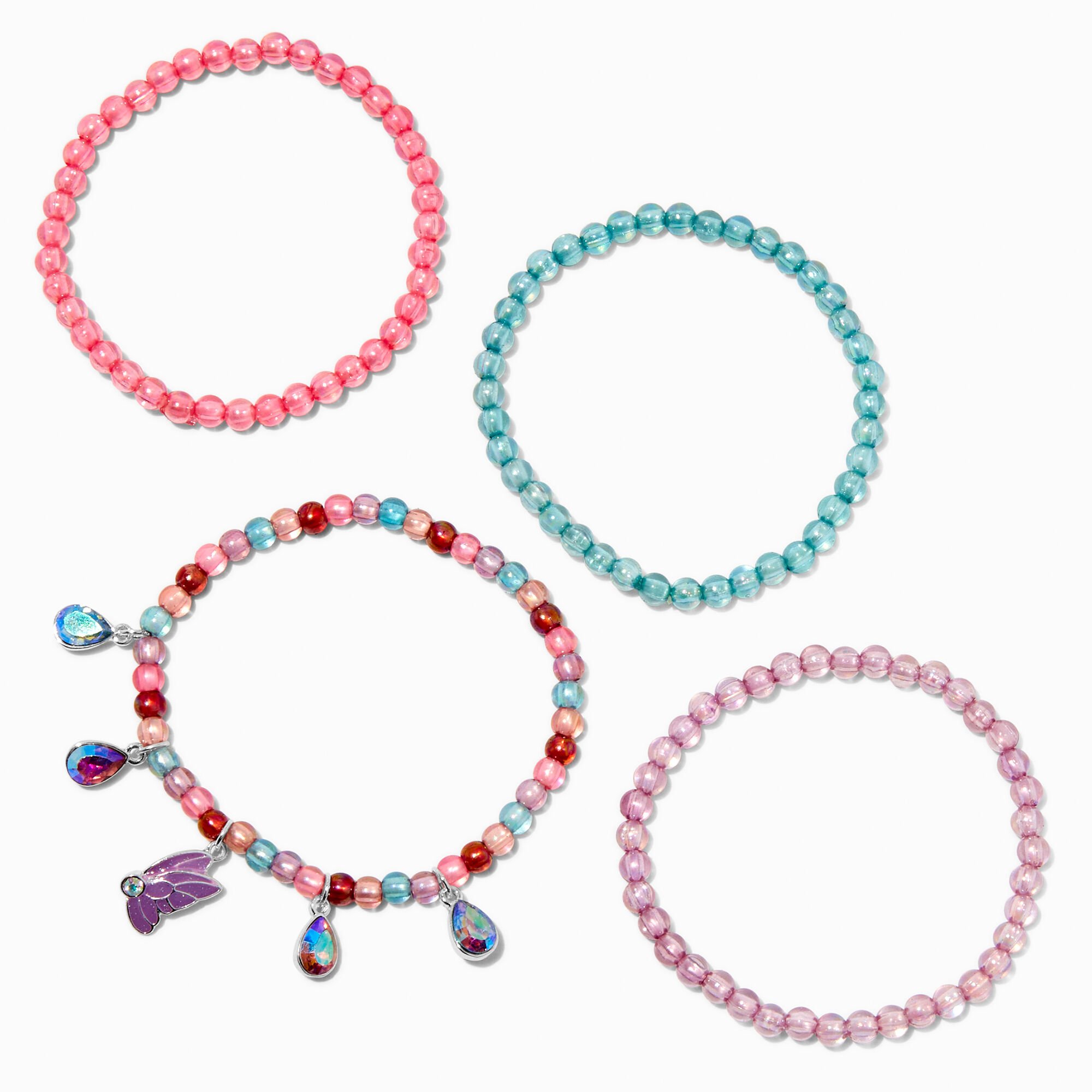 Claire's Club Butterfly Beaded Stretch Bracelets - 4 Pack,