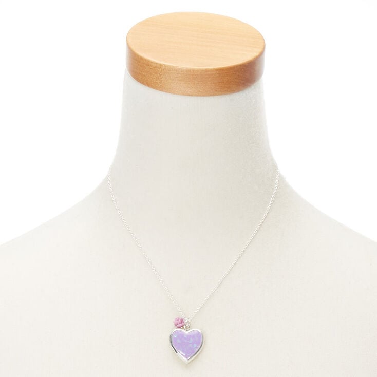 Holographic Heart Locket Pendant Necklace - Purple,