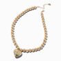 Gold-tone Beaded Puffy Heart  Pendant Necklace,