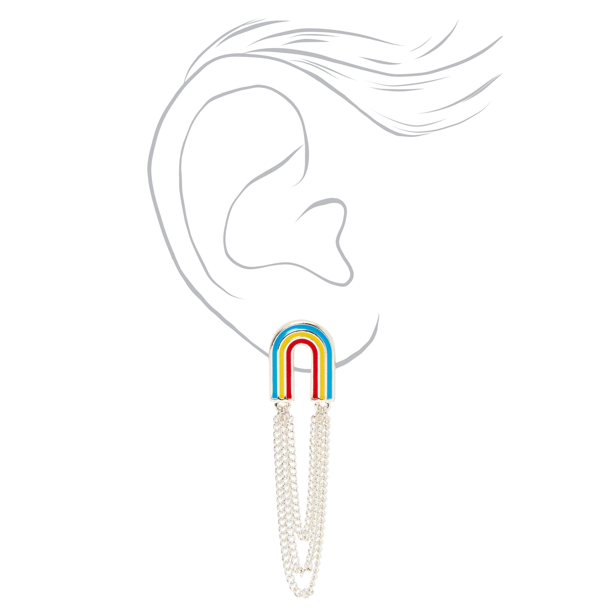 Silver 2" Rainbow Chain Drop Earrings,