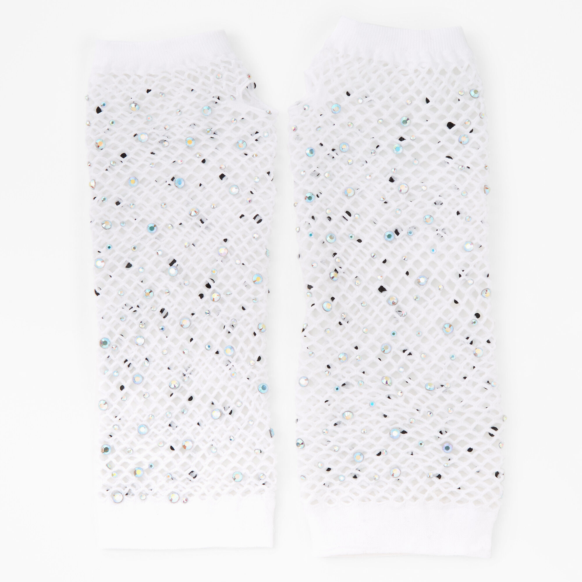 Mitaines en résille avec strass - Blanc,
