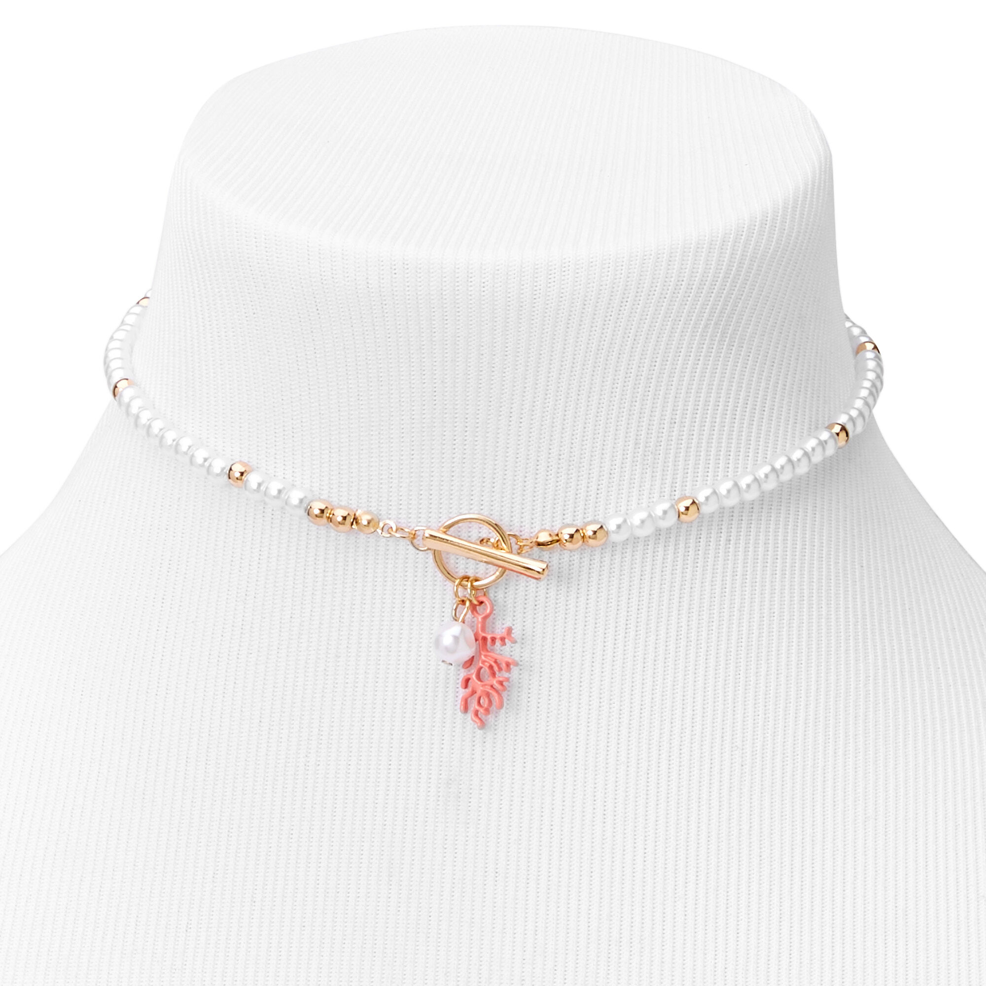 Gold Coral Pearl Toggle Clasp Choker Necklace Claire s US