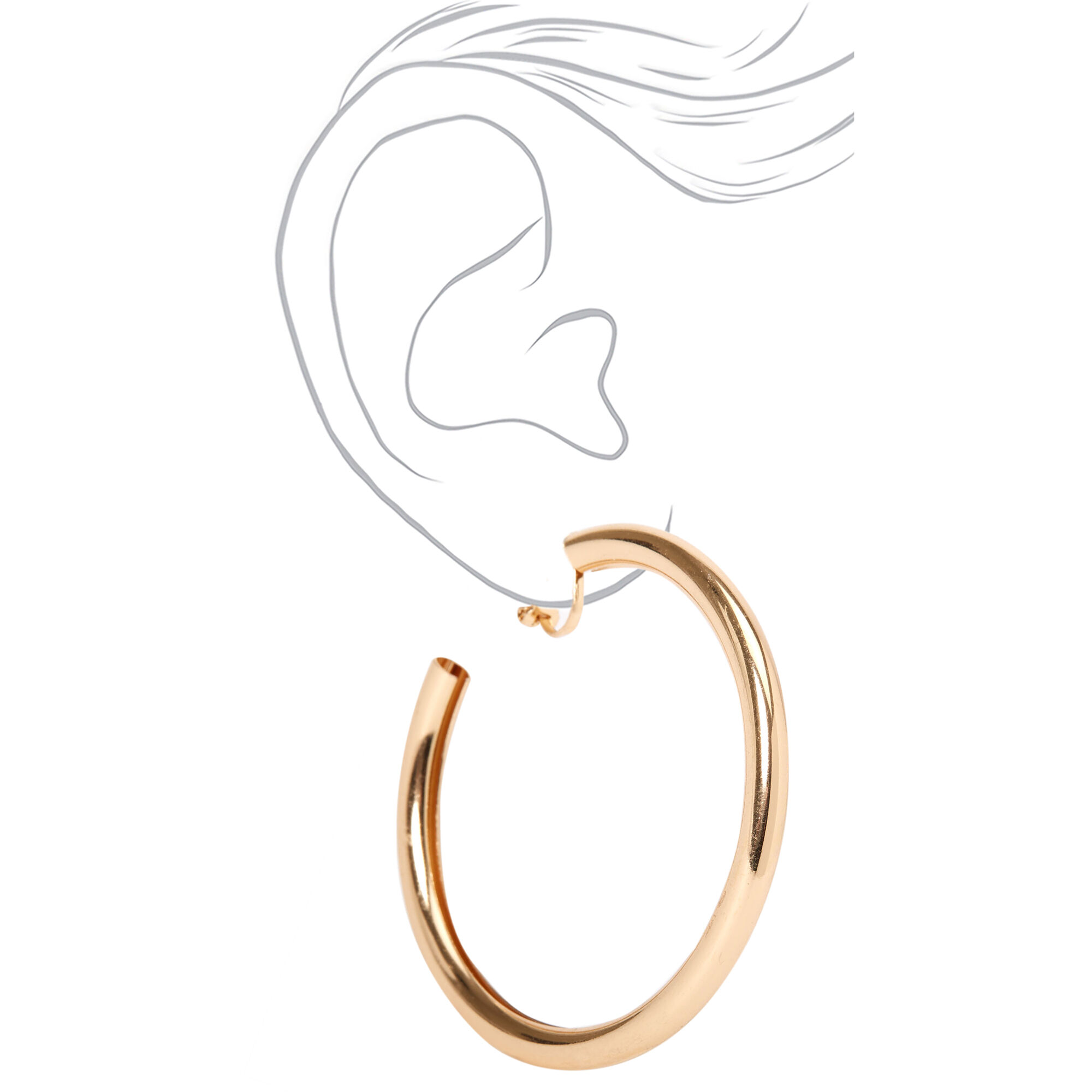 Gold 60MM Tube Clip On Hoop Earrings Claire s US