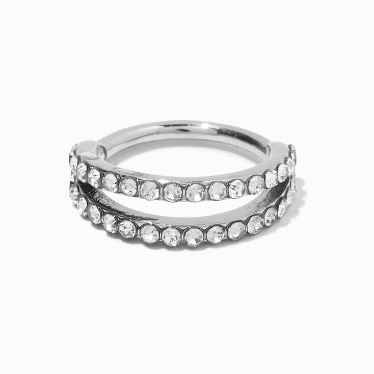 Silver-tone 16G Double Row Crystal Nose Ring,