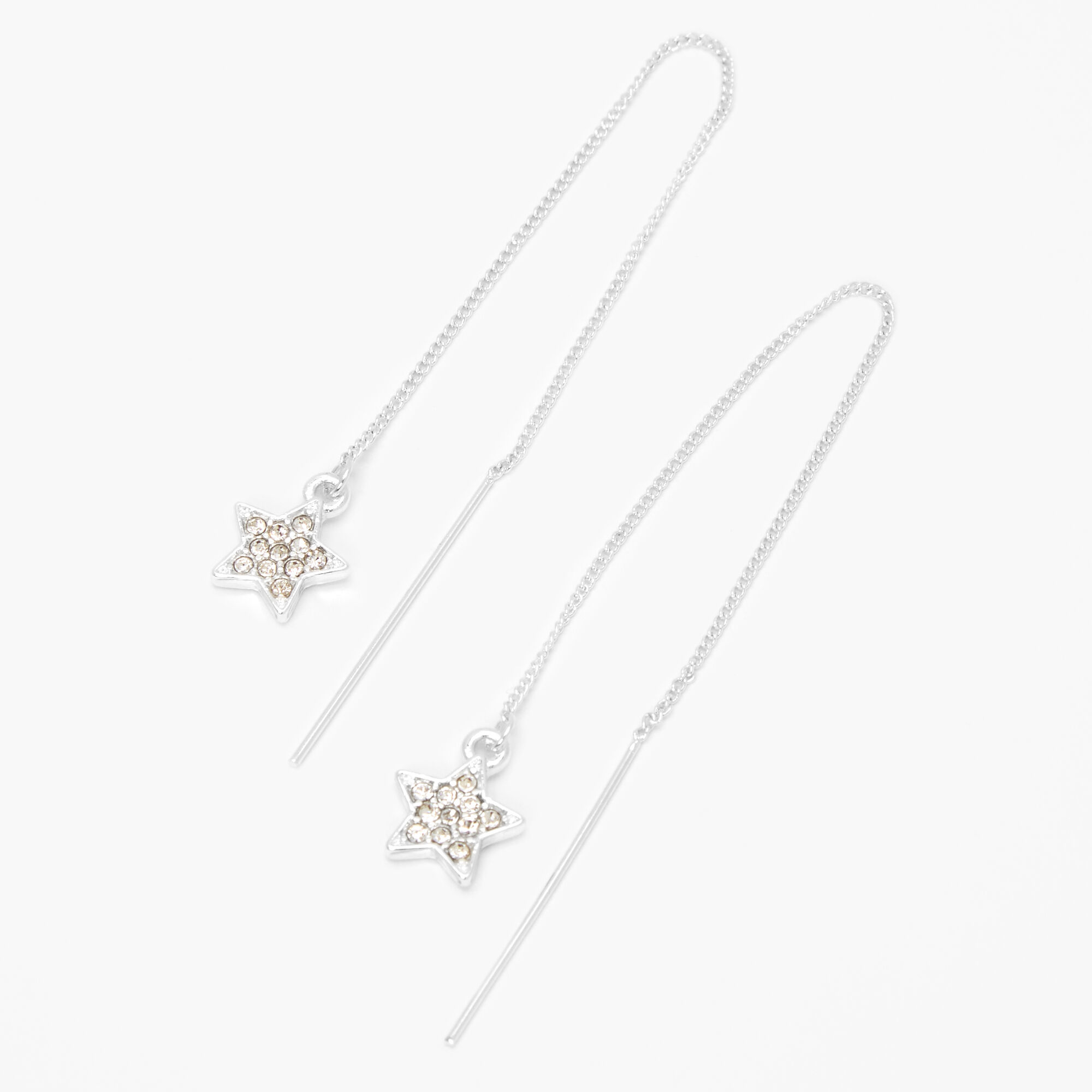 Silver 3 Embellished Star Threader Drop Earrings