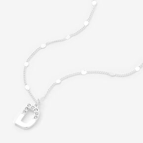 Silver Half Stone Initial Pendant Necklace - D,