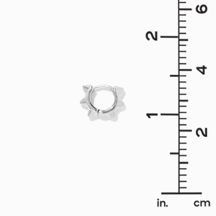 Silver 10MM Pyramid Spike Huggie Hoop Earrings,