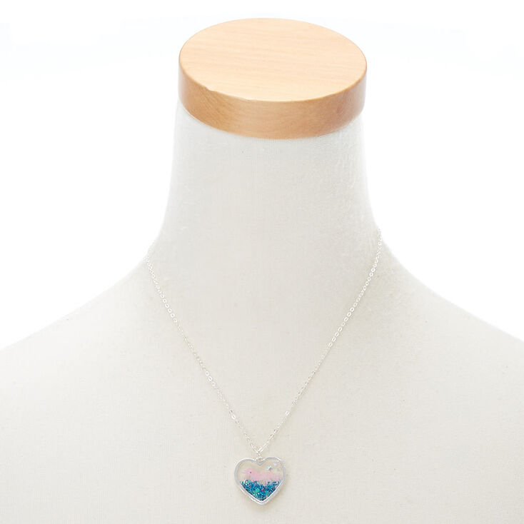 Silver Unicorn Globe Heart Pendant Necklace,