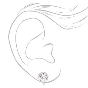 Silver Round Cubic Zirconia Clip-On Earrings - 8MM,