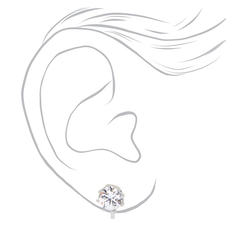Silver-tone Round Cubic Zirconia Clip-On Earrings - 8MM,