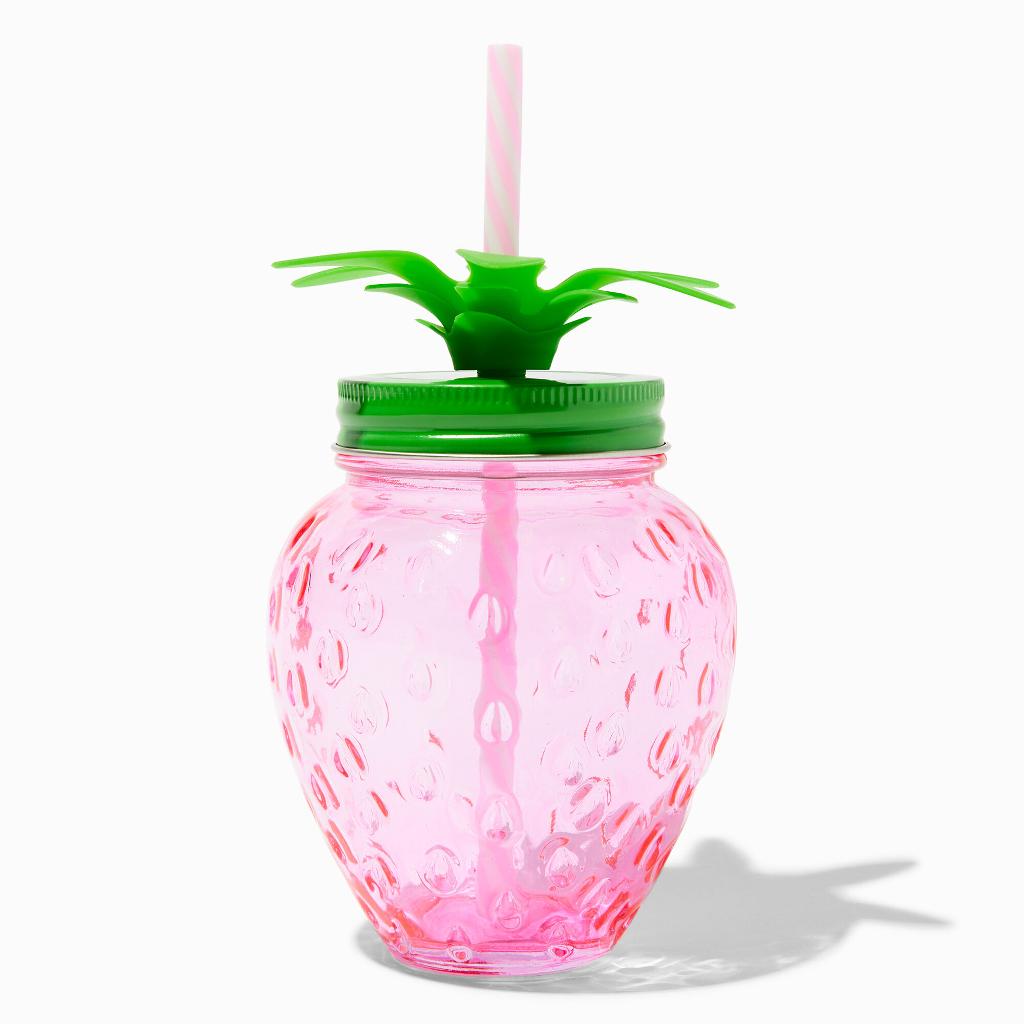 View Claires Strawberry Shaped Mason Jar Tumbler Pink information