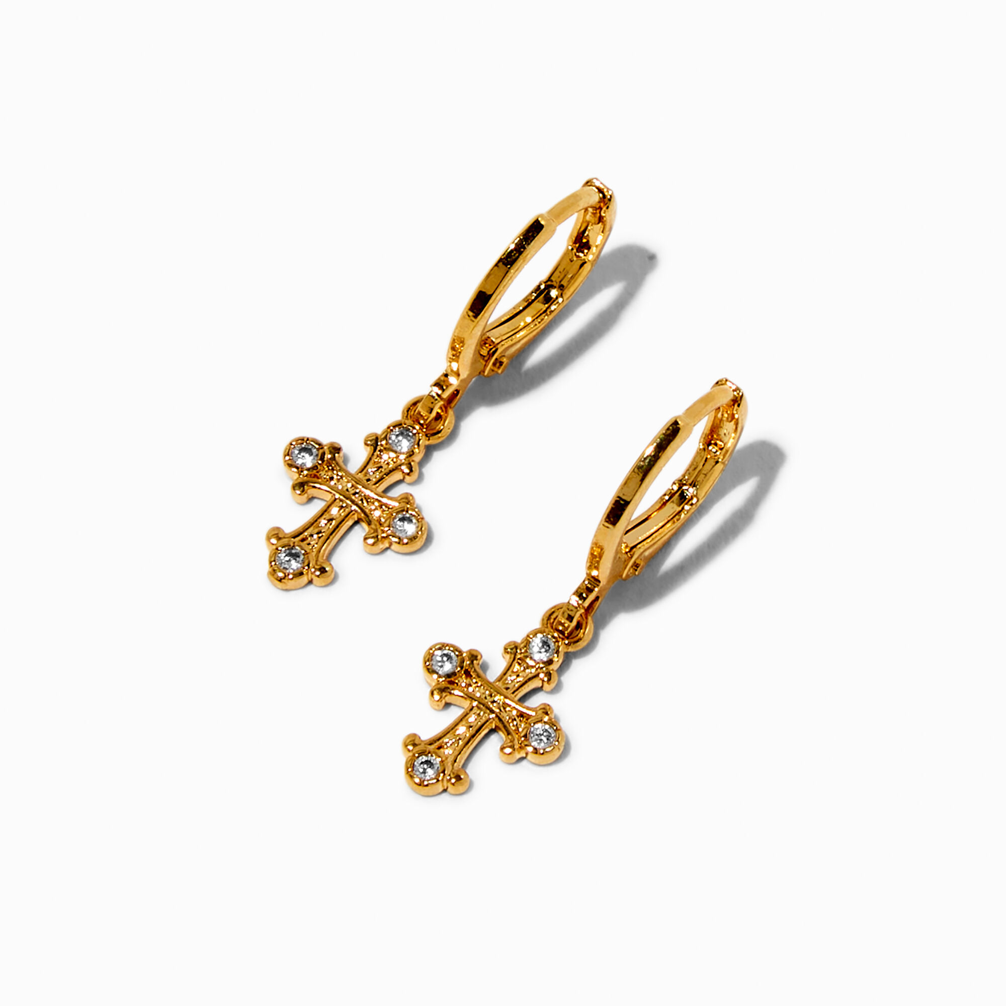 View C Luxe By Claires 18K Gold Plated Cubic Zirconia Ornate Cross Hoop Earrings Yellow information